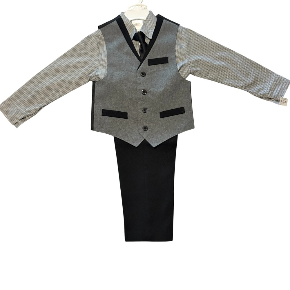 Van Heusen Boys 4T Formal Suit Set Gray Vest Shirt Tie Pants 4 Piece Wedding